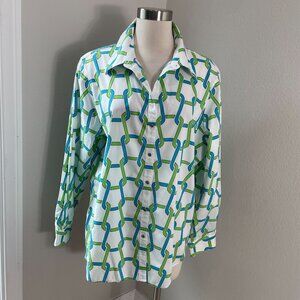 Foxcroft Womens Plus 18W Wrinkle Free Shaped Fit Button Up Shirt Chain Pattern